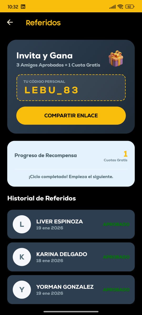 Pantalla de Sistema de Referidos